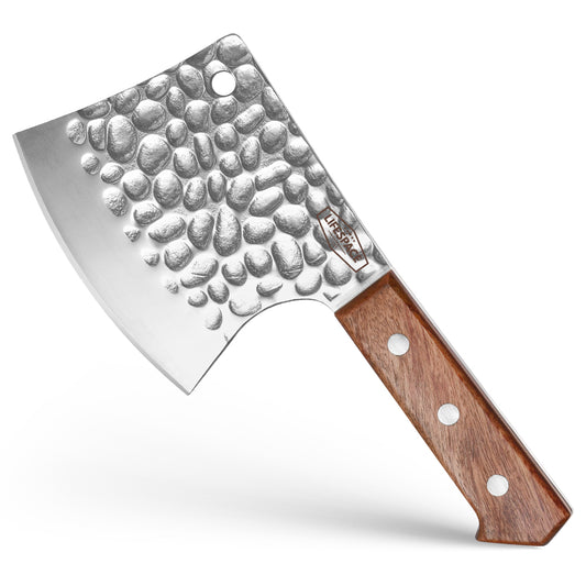 Lifespace 5" Hammered Butcher Chopping Cleaver with a Full Tang Rosewood Handle