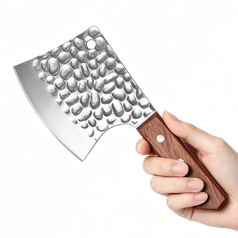 Lifespace 5" Hammered Butcher Chopping Cleaver with a Full Tang Rosewood Handle