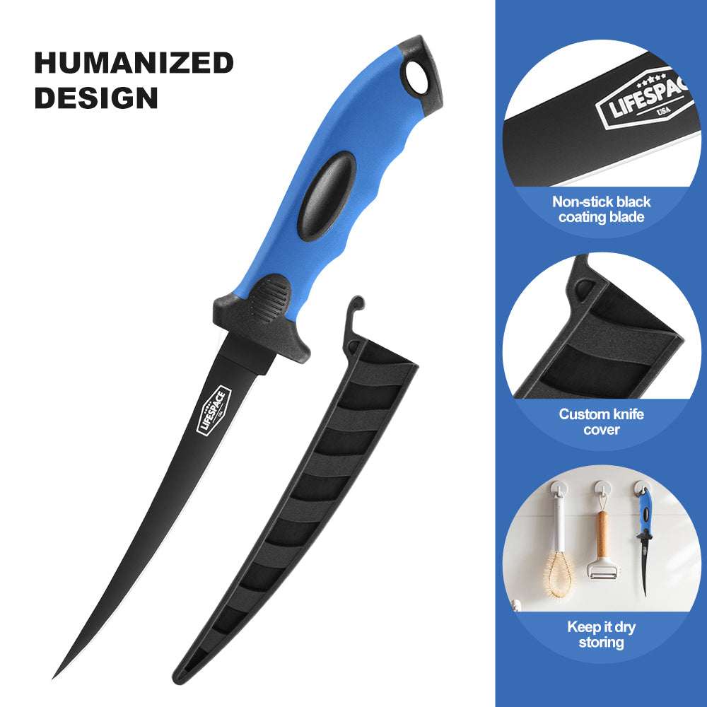 Lifespace 6" Stainless Steel Fish Filleting Knife With Sheath