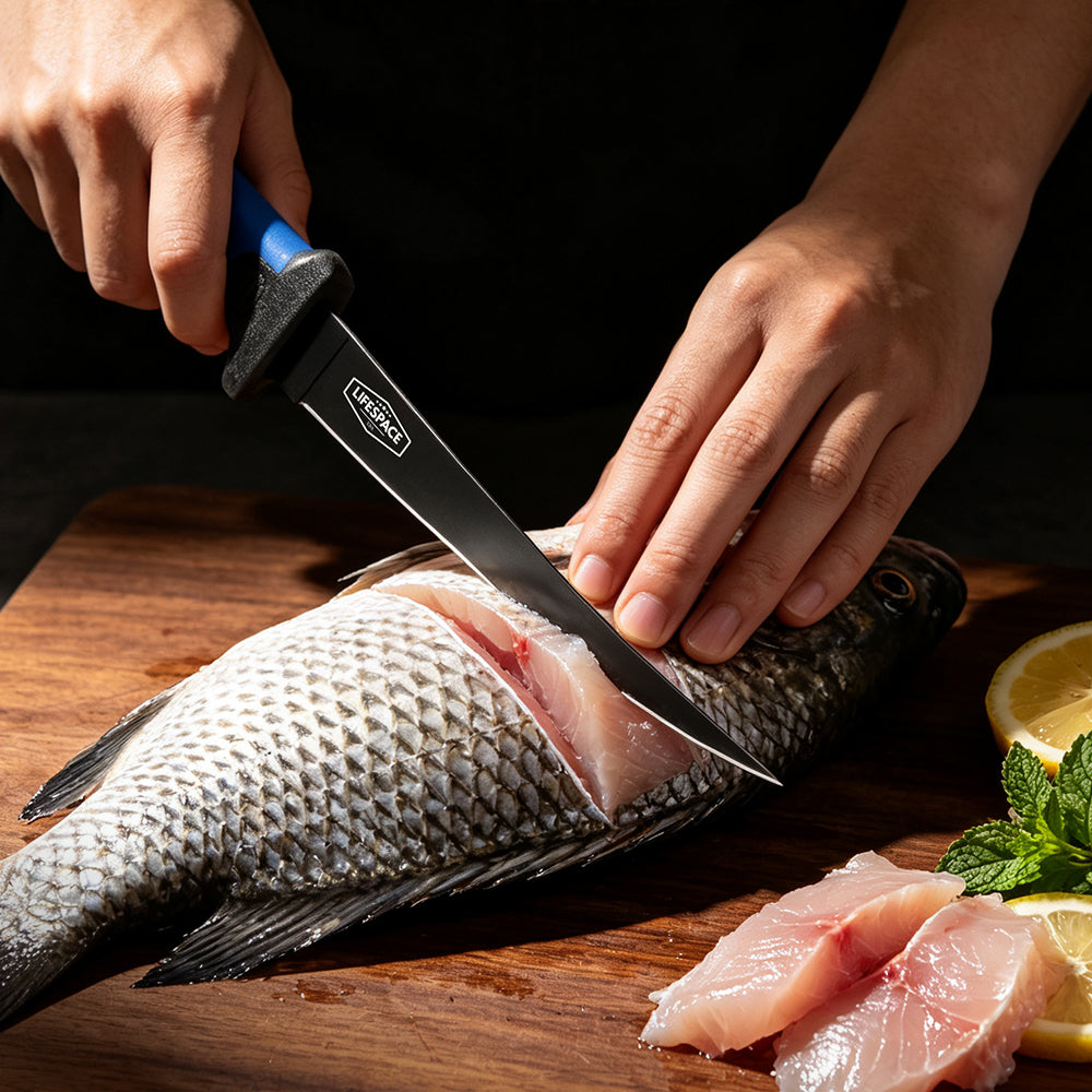 Lifespace 9" & 6" Stainless Steel Fish Filleting Knife Combo Set With Sheaths