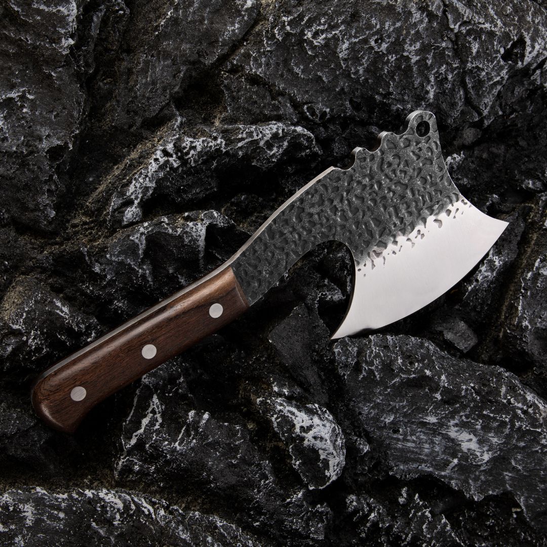 Lifespace Butcher Axe Cleaver Knife with Wenge Handle & Sheath