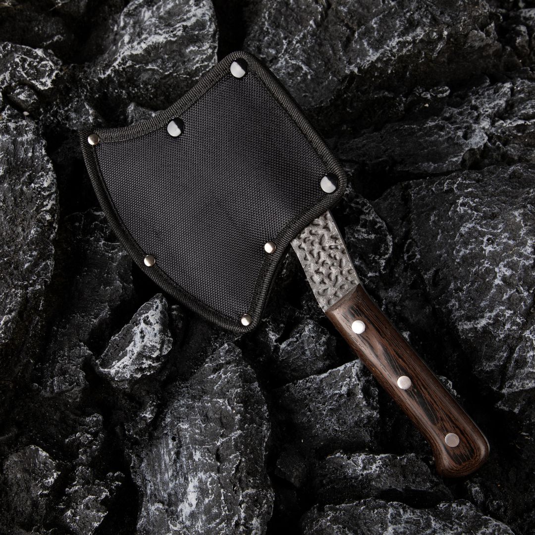 Lifespace Butcher Axe Cleaver Knife with Wenge Handle & Sheath