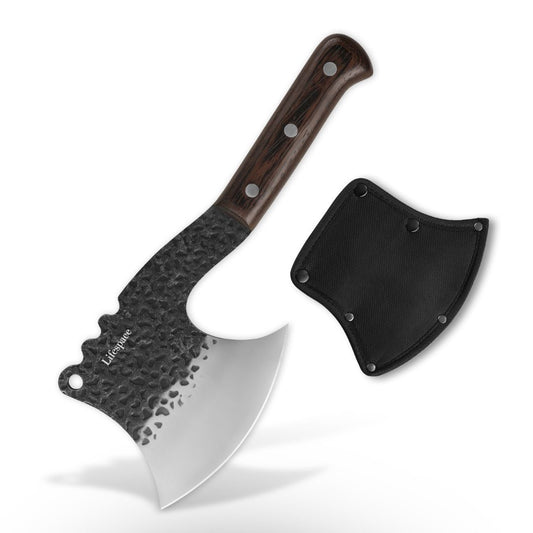 Lifespace Butcher Axe Cleaver Knife with Wenge Handle & Sheath