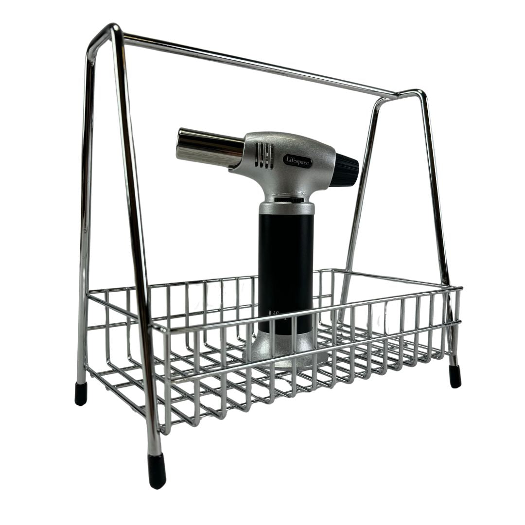 Lifespace Creme Brulee Blow Torch Burner w/ Filler Nozzle & Condiment Caddy Bundle
