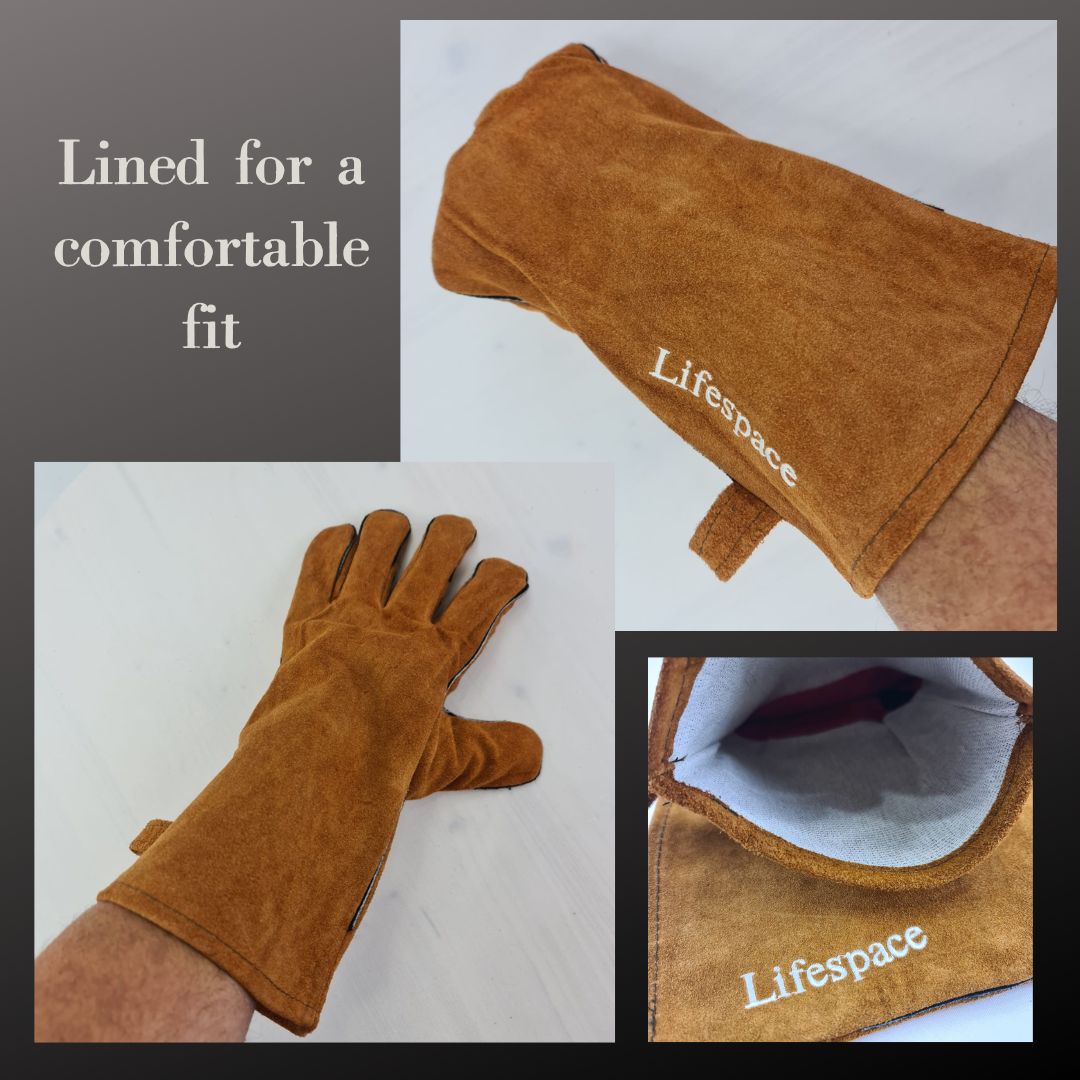 Lifespace Brown Leather Grill Gloves - lined for extra comfort