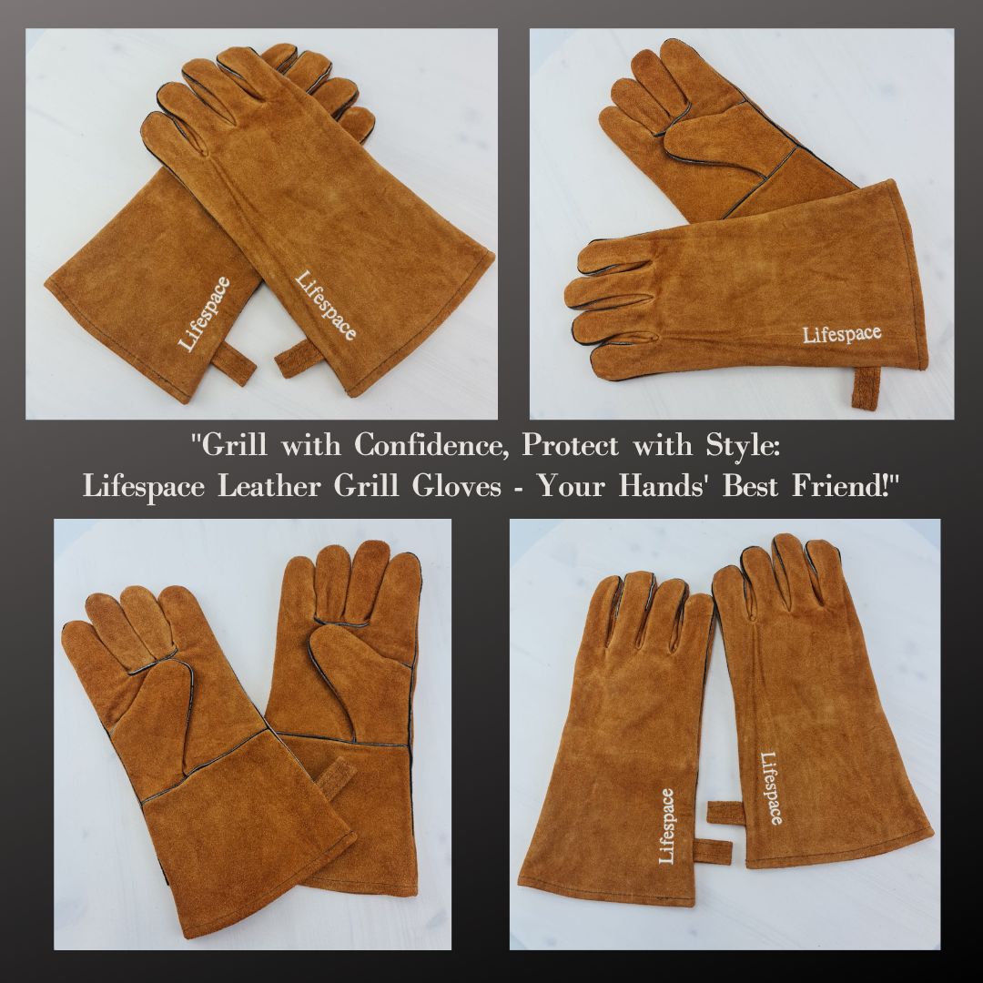 Lifespace SS Mini Wood Chip Smoker Box & Brown Leather Glove Bundle