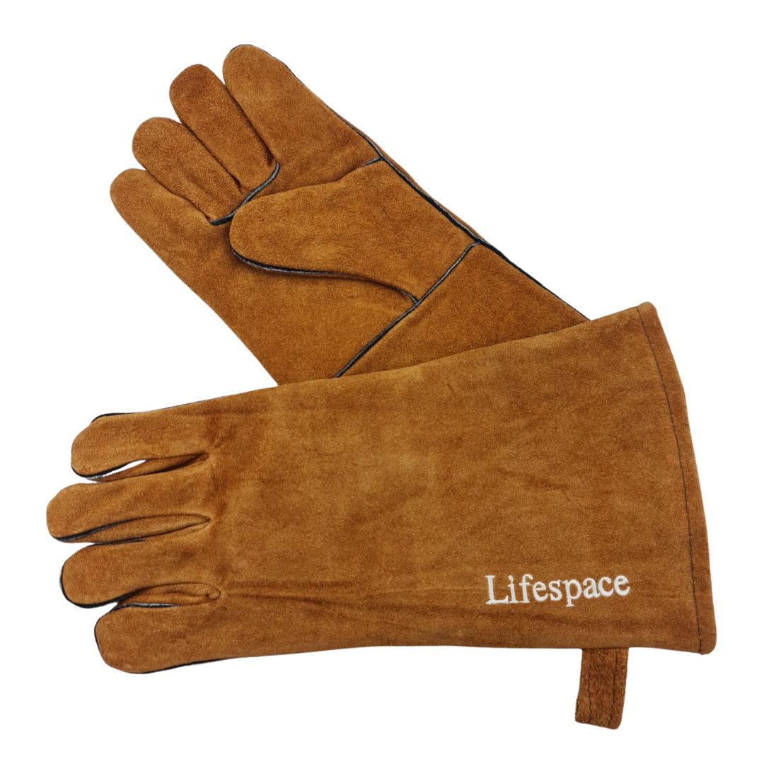 Lifespace 23in Bowl Firepit & Log Holder Bundle with FREE Leather Gloves