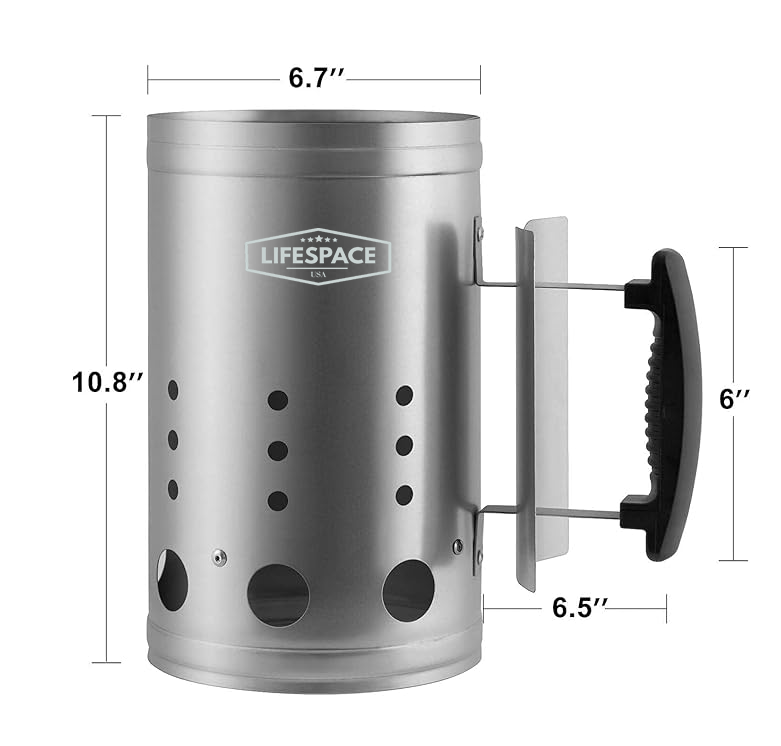 Lifespace Galvanized Charcoal Chimney Starter - Quick and Safe BBQ Grill