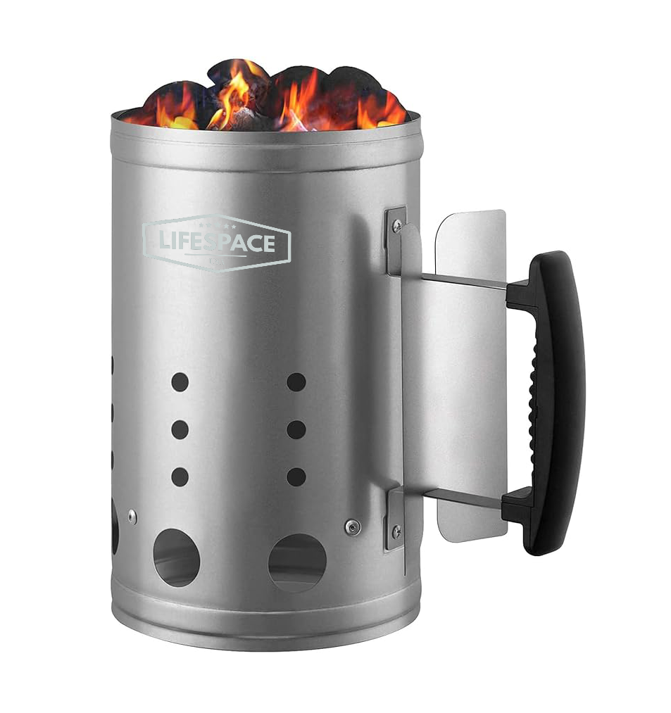Lifespace Galvanized Charcoal Chimney Starter - Quick and Safe BBQ Grill