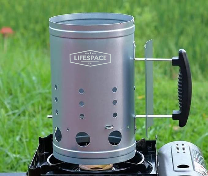Lifespace Galvanized Charcoal Chimney Starter - Quick and Safe BBQ Grill