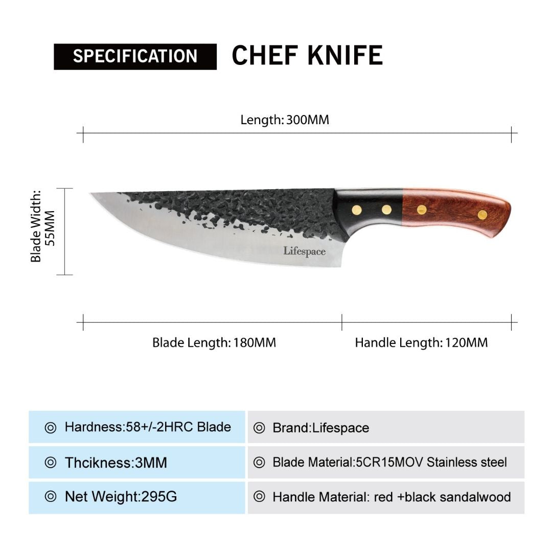 Lifespace Premium Chef Cleaver Knife Set (x3) with Genuine Leather Sheaths in a Gift Box