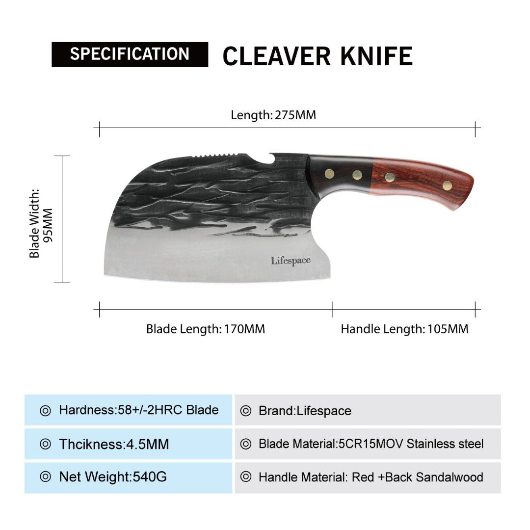 Lifespace Premium Chef Cleaver Knife Set (x3) with Genuine Leather Sheaths in a Gift Box