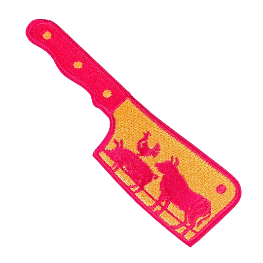 Lifespace 4" "Cleaver With A Cow, Pig And Chicken" Embroidered Iron-on Patch