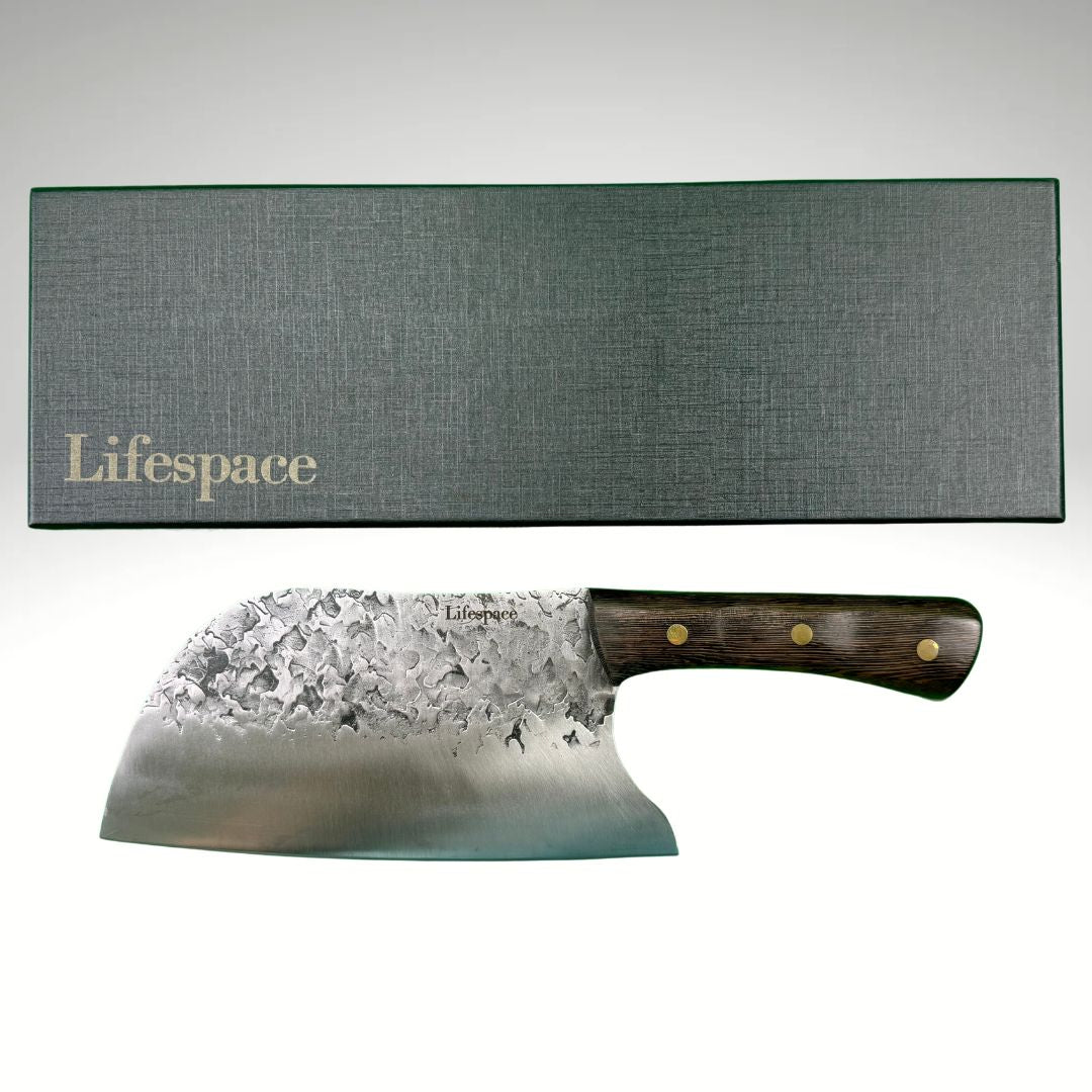 Lifespace 8in Hammered Cleaver with Curved Blade