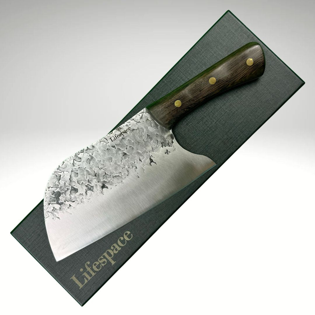 Lifespace 8in Hammered Cleaver with Curved Blade