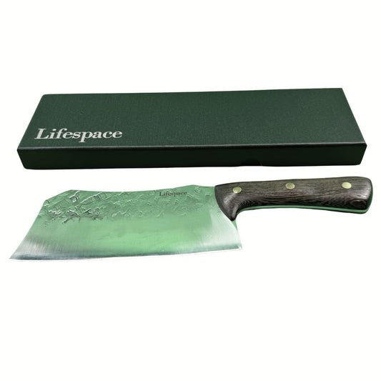 Lifespace 8in Chef Chopping Cleaver with 3 Rivets & Wood Handle