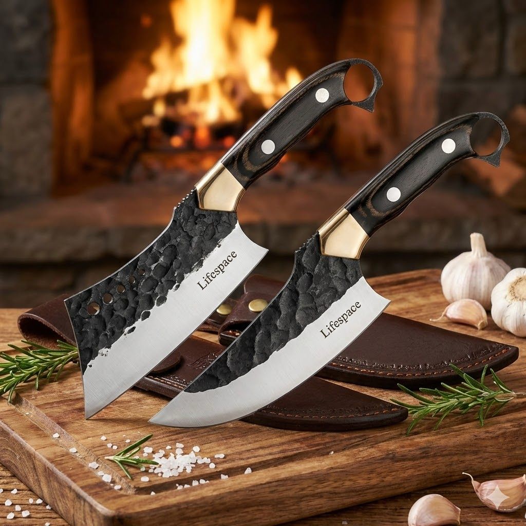 Lifespace 6" Multipurpose Kitchen Cleaver Duo Bundle – Straight & Curved Blade Set