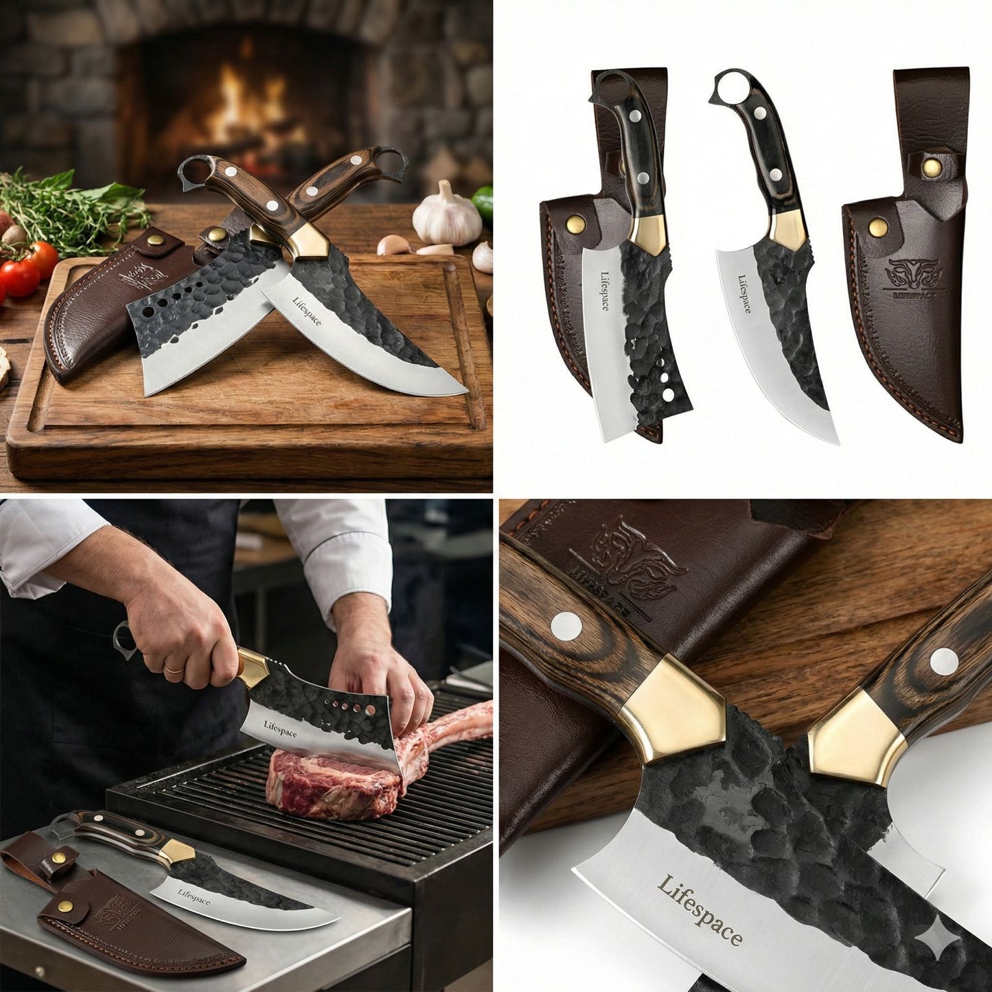 Lifespace 6" Multipurpose Kitchen Cleaver Duo Bundle – Straight & Curved Blade Set