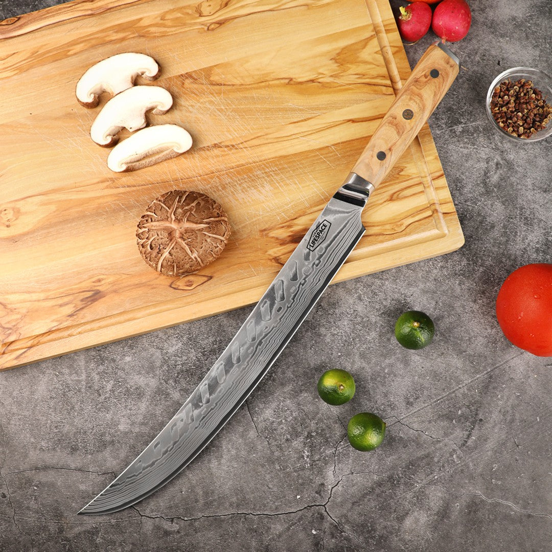 Lifespace Luxury 12" Olive Wood Handle Full Tang Damascus Blade Slaughter Chef Knife