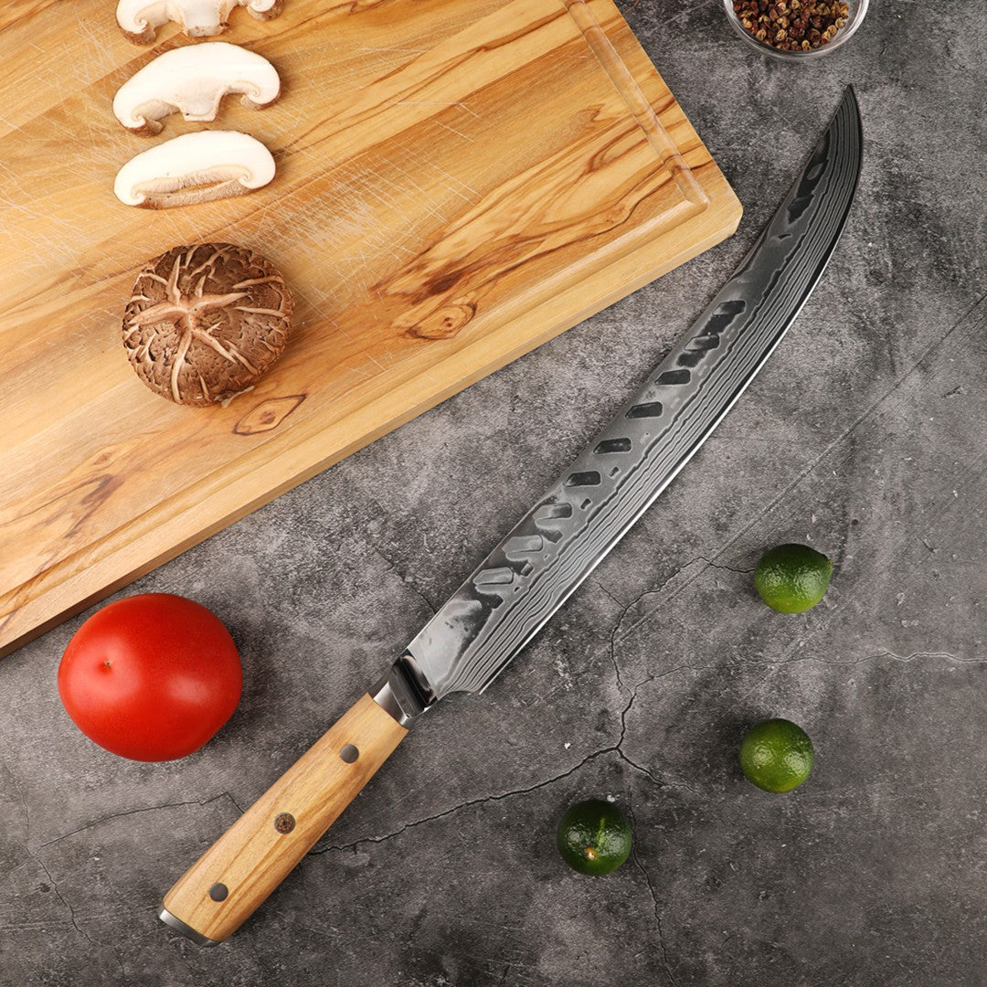 Lifespace Luxury 12" Olive Wood Handle Full Tang Damascus Blade Slaughter Chef Knife