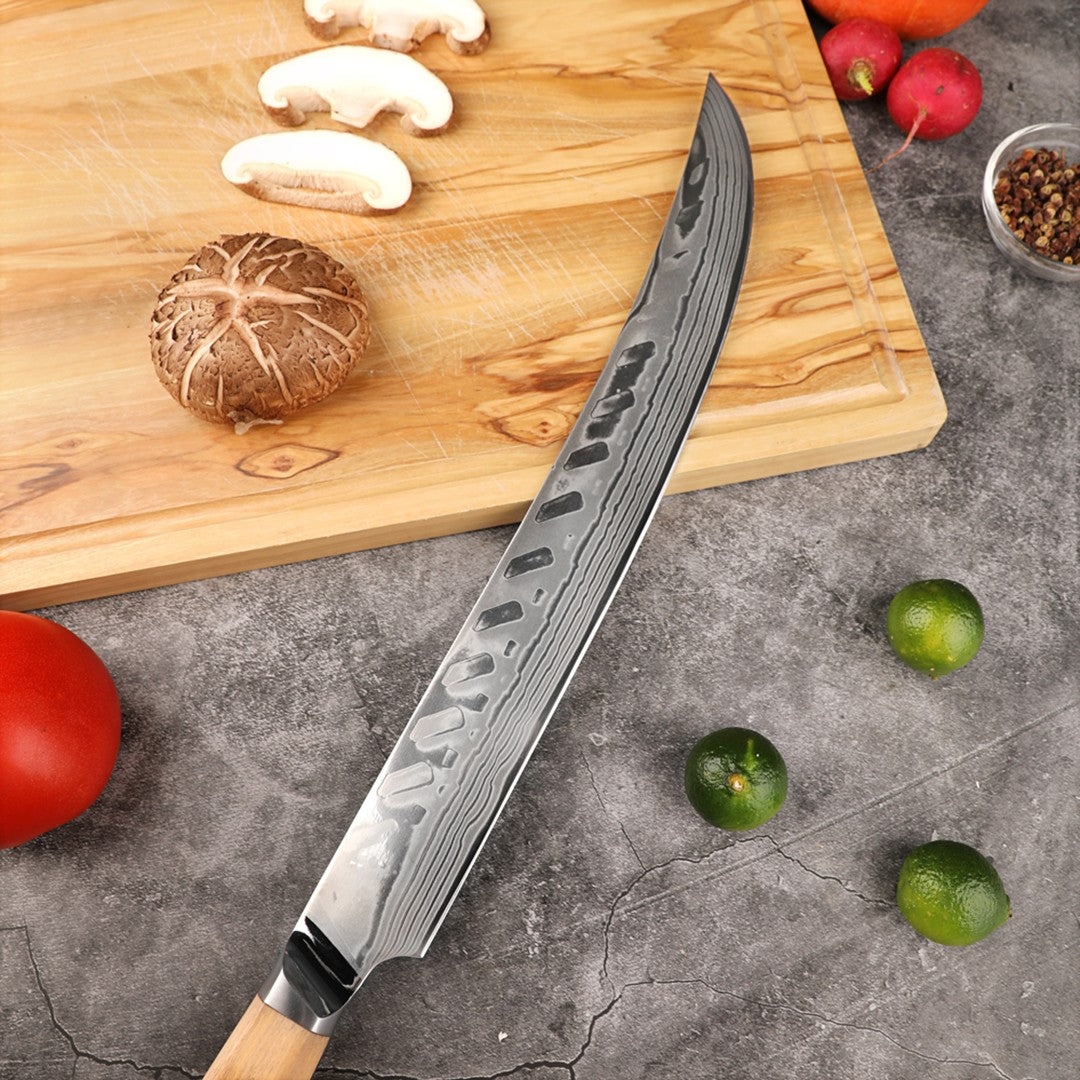 Lifespace Luxury 12" Olive Wood Handle Full Tang Damascus Blade Slaughter Chef Knife