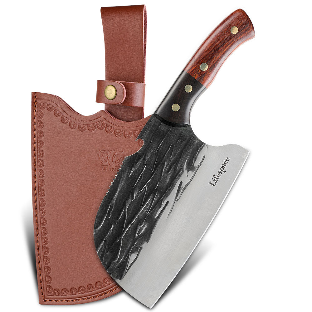 Lifespace Premium Chef Cleaver Knife Set (x3) with Genuine Leather Sheaths in a Gift Box