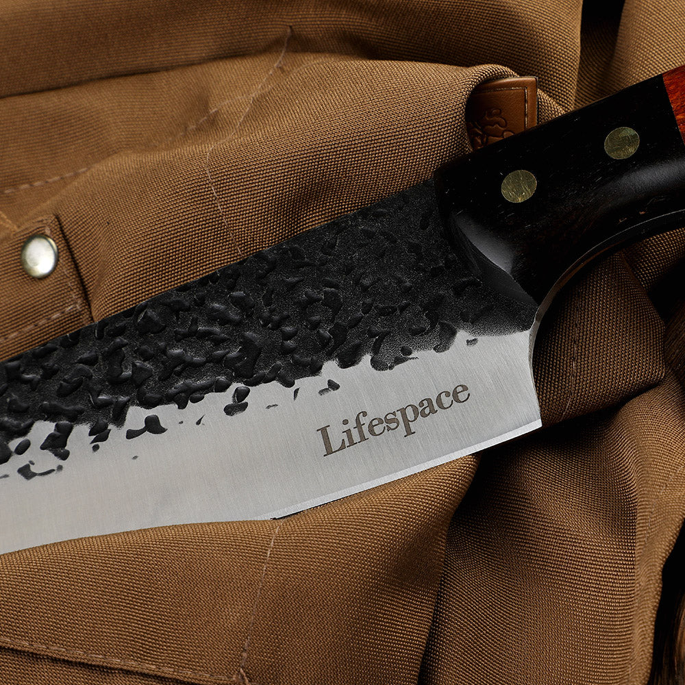 Lifespace Premium Chef Cleaver Knife Set (x3) with Genuine Leather Sheaths in a Gift Box