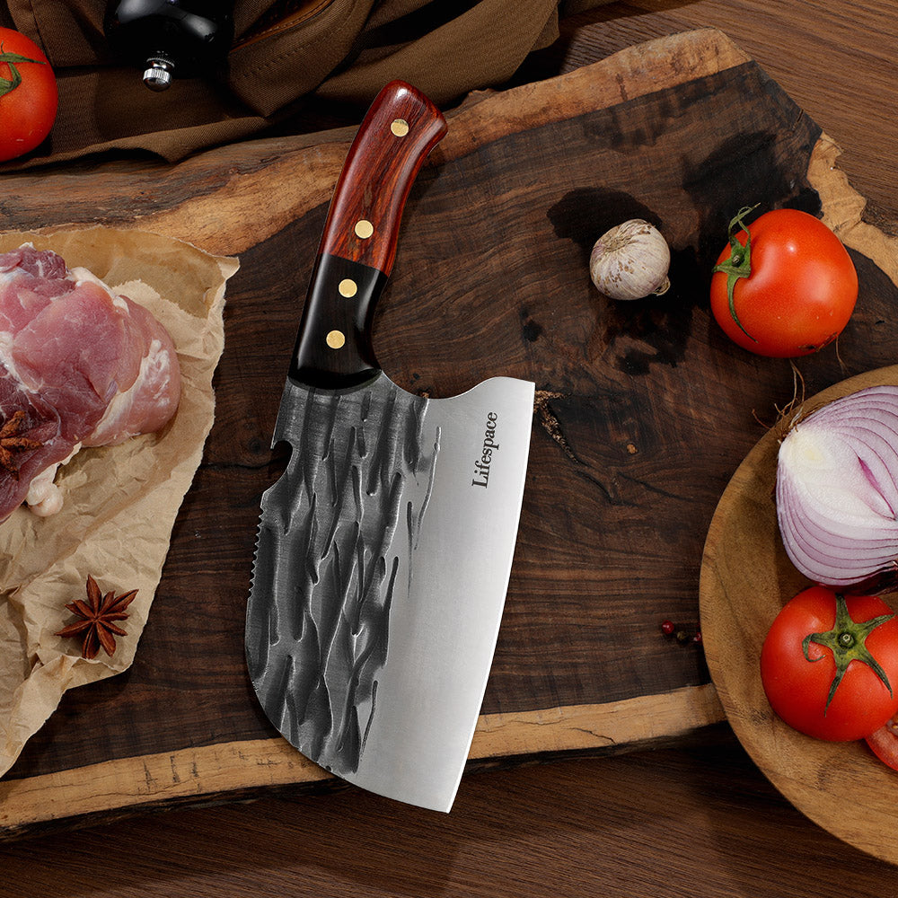 Lifespace Premium Chef Cleaver Knife Set (x3) with Genuine Leather Sheaths in a Gift Box