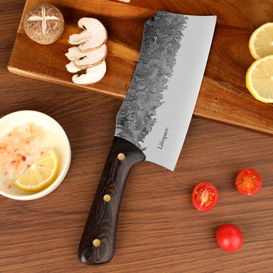 Lifespace 7” Chef Chopping Cleaver with 3 Rivets & Wood Handle