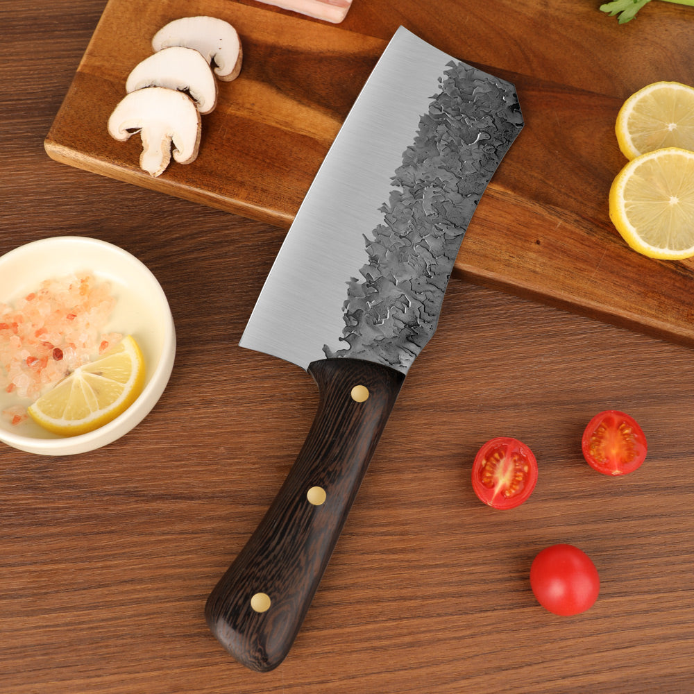 Lifespace 7” Chef Chopping Cleaver with 3 Rivets & Wood Handle
