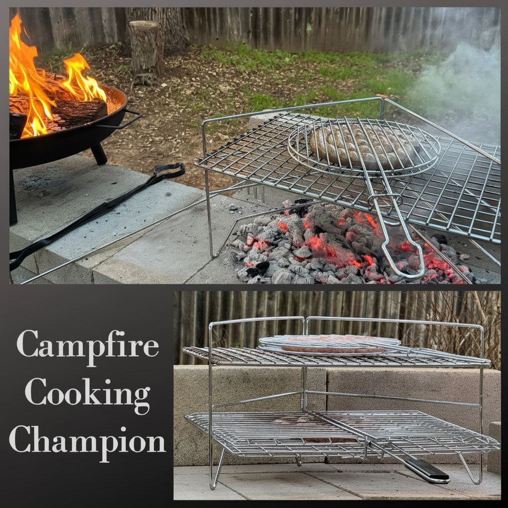 Lifespace Ultimate Live-Fire Cooking Bundle - Grill Basket + Folding Stand + Double Rib Stand