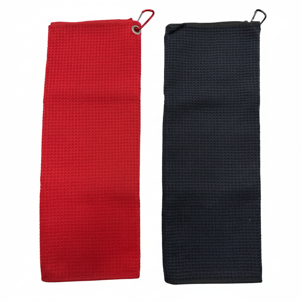 Lifespace Black or Red Waffle 380gsm Microfibre BBQ / Kitchen Towel with Matching Color Carabiner