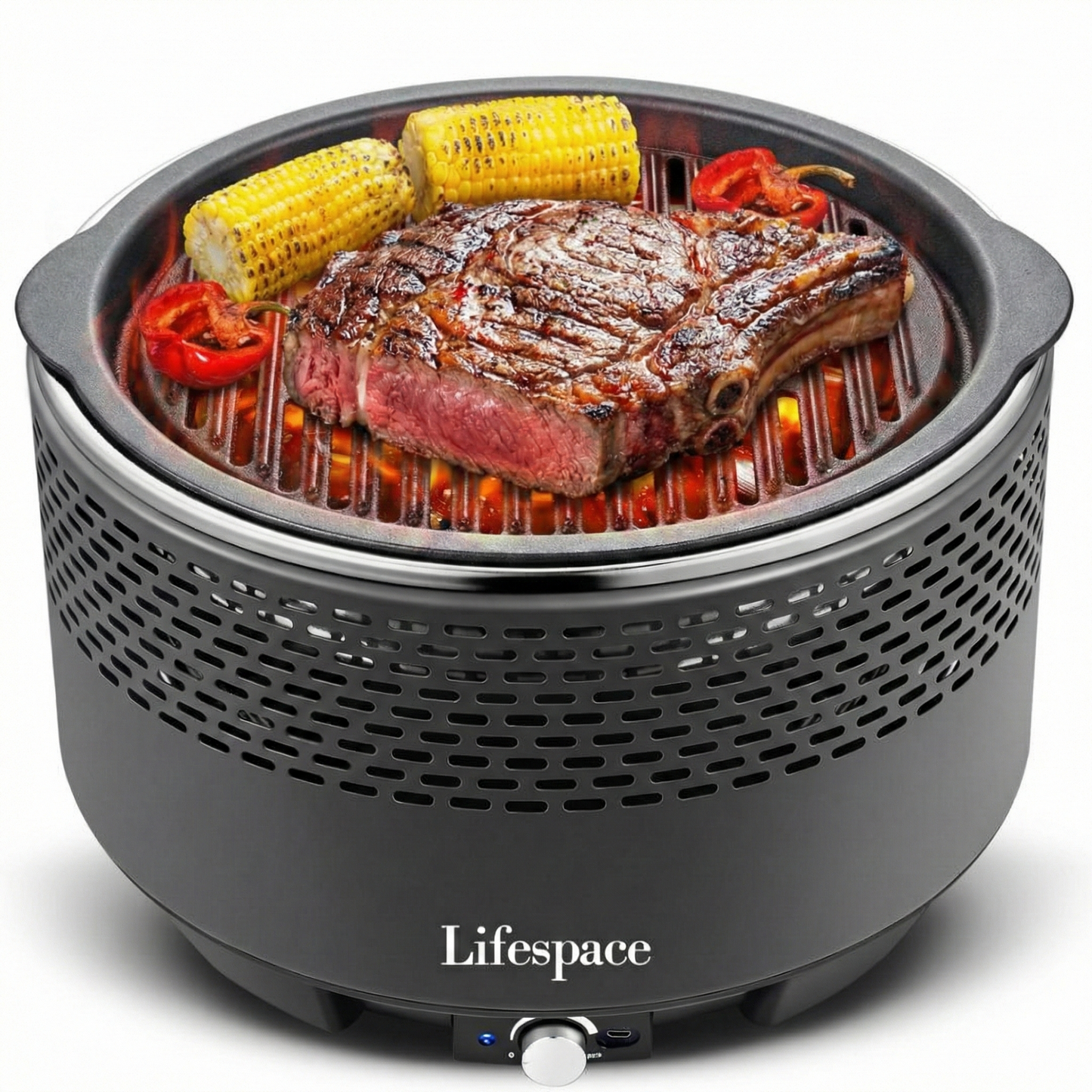 Lifespace Portable Charcoal Grill with Turbo Fan (Low Smoke) – Ready in 5 Minutes with Cast Iron Grid & Carry Bag