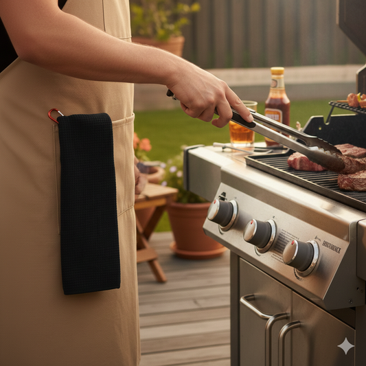 Lifespace Black or Red Waffle 380gsm Microfibre BBQ / Kitchen Towel with Matching Color Carabiner