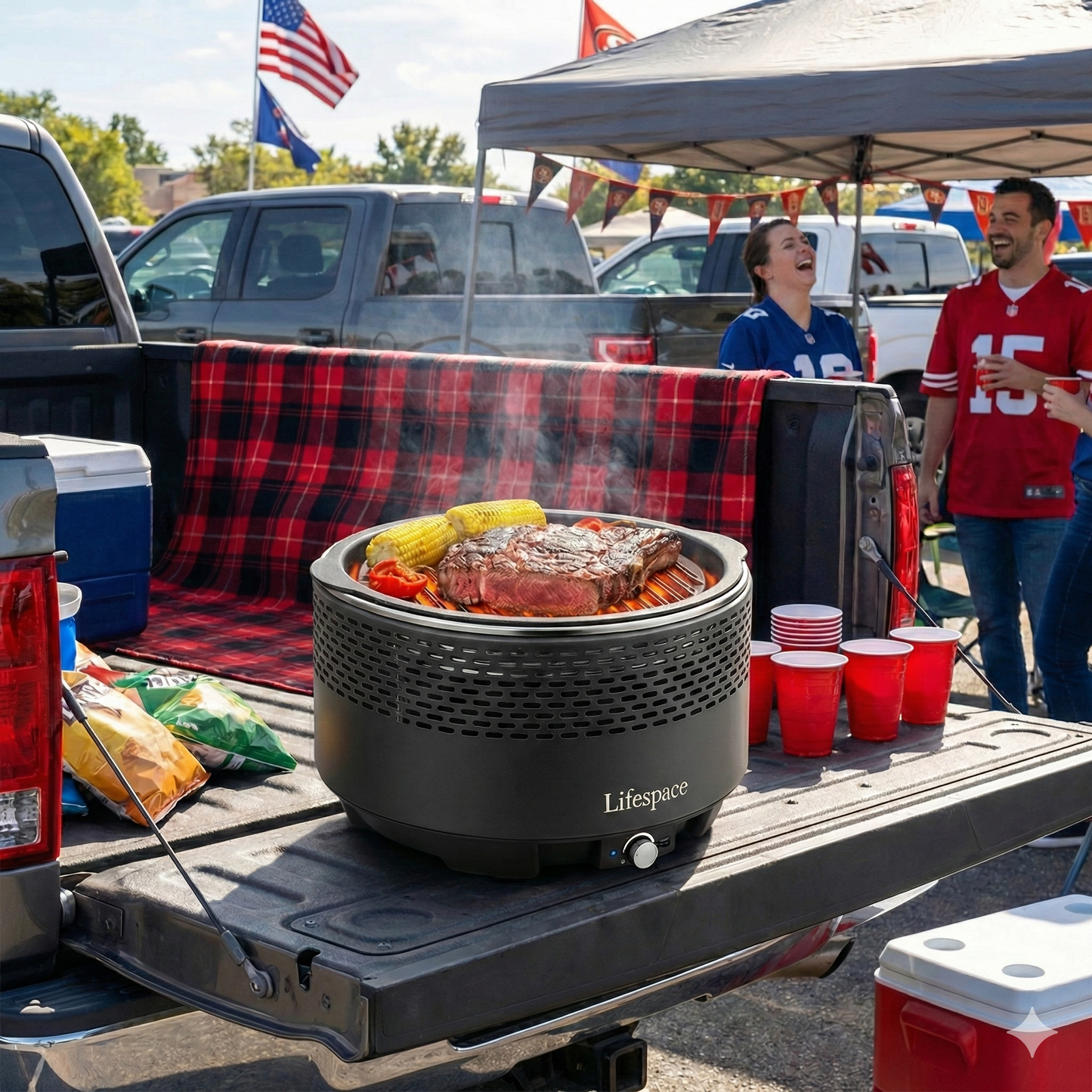 Lifespace Portable Charcoal Grill with Turbo Fan (Low Smoke) – Ready in 5 Minutes with Cast Iron Grid & Carry Bag