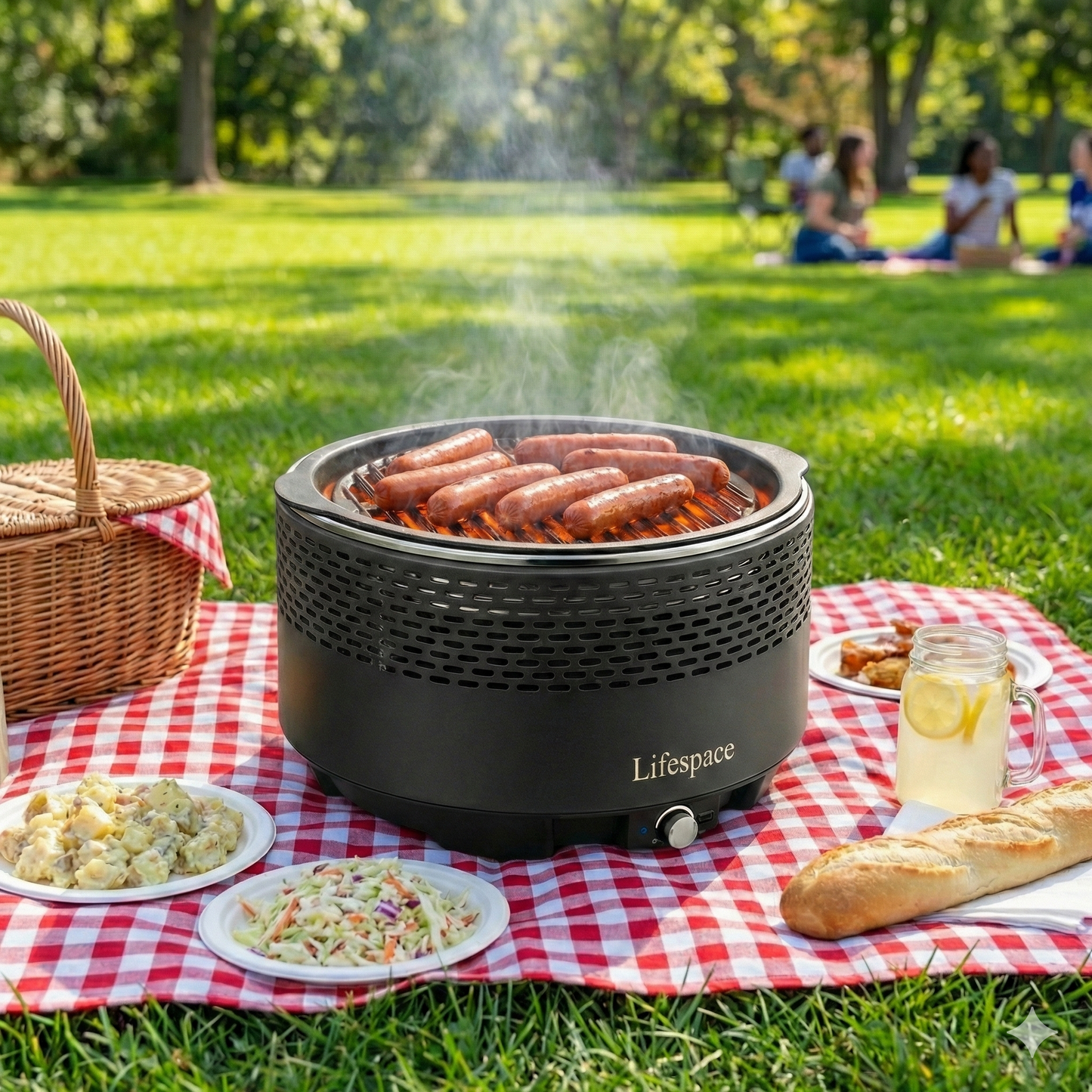 Lifespace Portable Charcoal Grill with Turbo Fan (Low Smoke) – Ready in 5 Minutes with Cast Iron Grid & Carry Bag