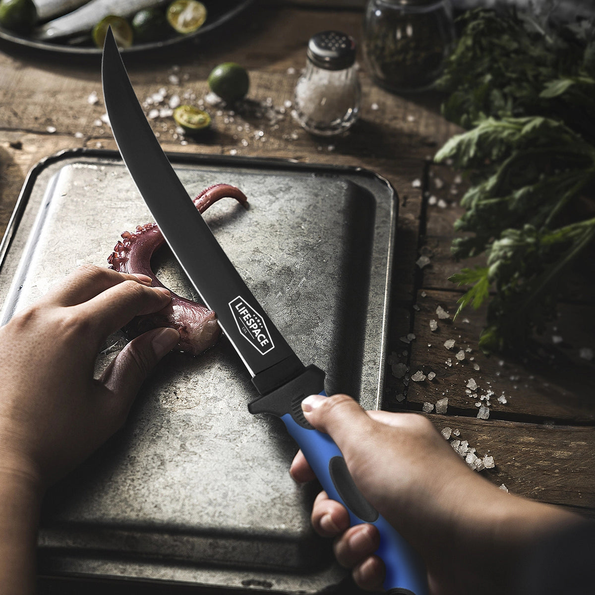 Lifespace 9" & 6" Stainless Steel Fish Filleting Knife Combo Set With Sheaths