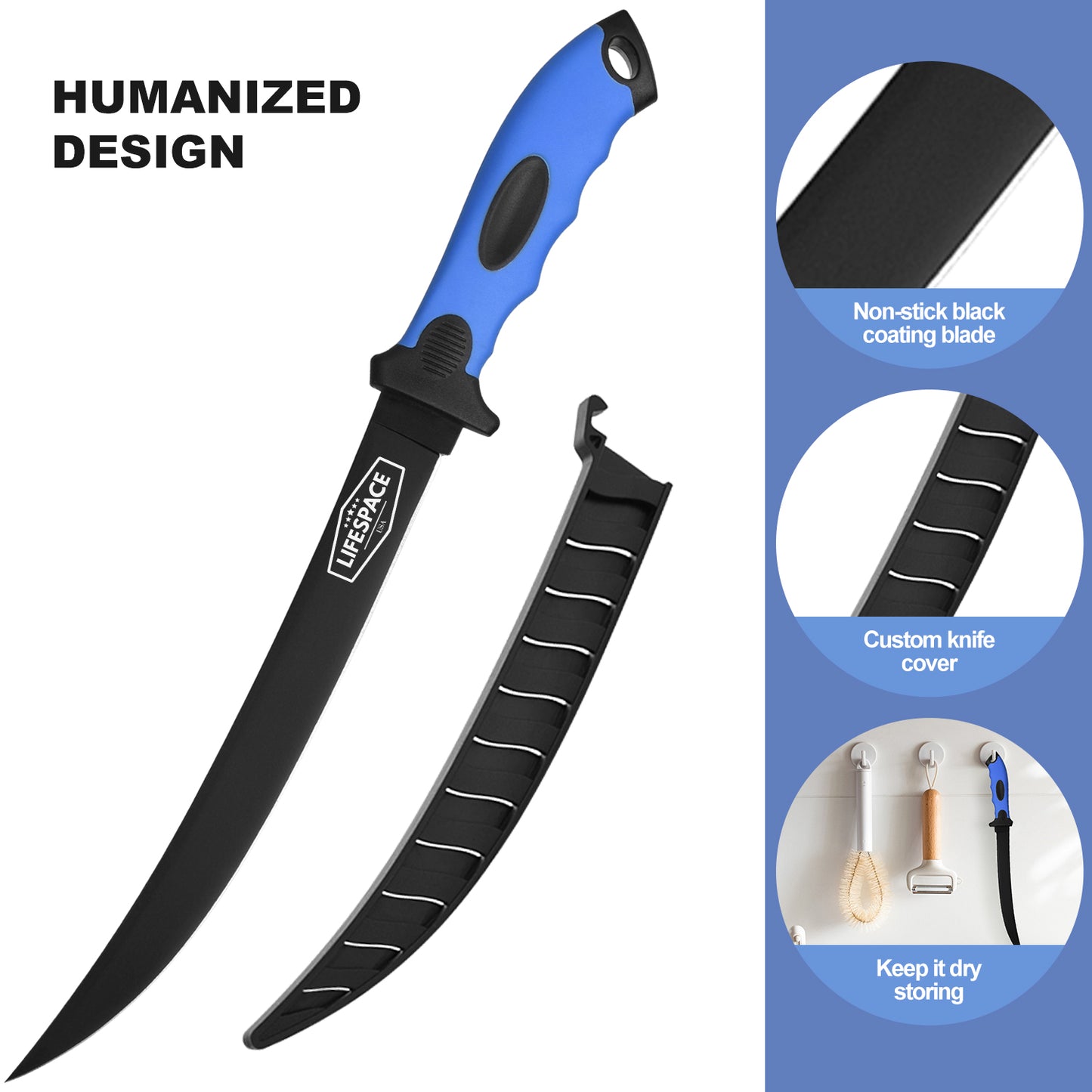 Lifespace 9" Stainless Steel Fish Filleting Knife With Sheath