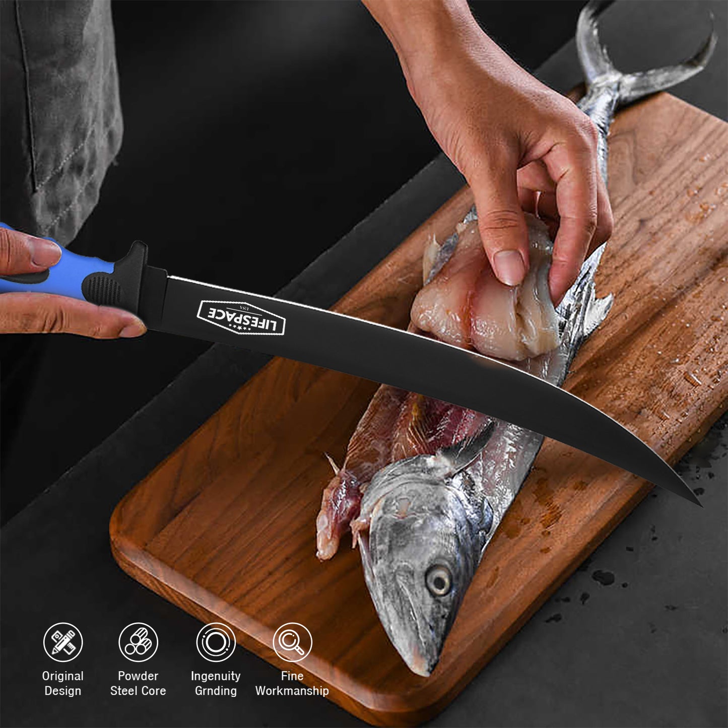 Lifespace 9" Stainless Steel Fish Filleting Knife With Sheath