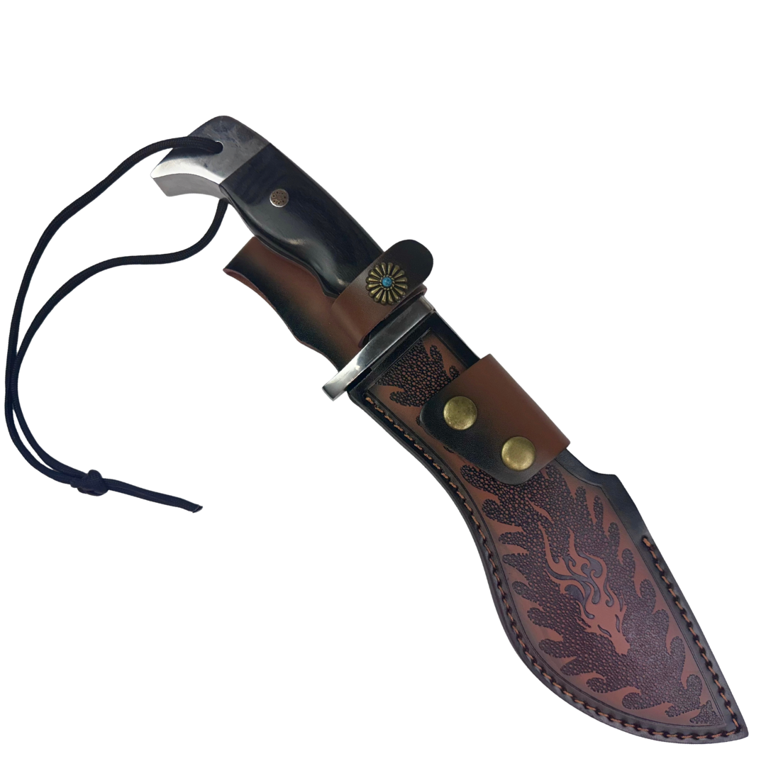 Lifespace Premium AUS-10 Stainless Steel Kukri Knife with Tooled Dragon Leather Sheath – 12.6" Overall