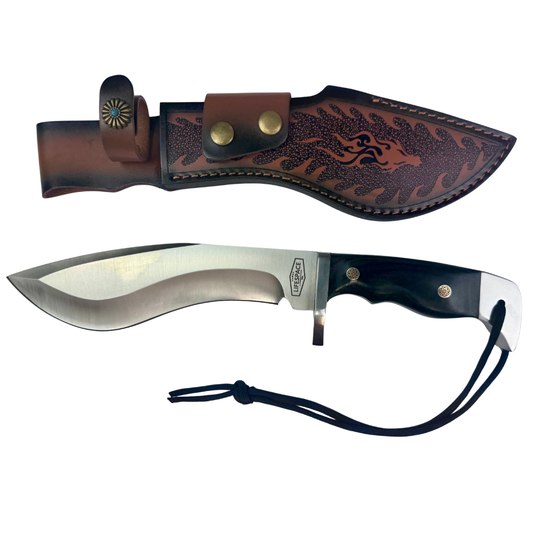 Lifespace Premium AUS-10 Stainless Steel Kukri Knife with Tooled Dragon Leather Sheath – 12.6" Overall