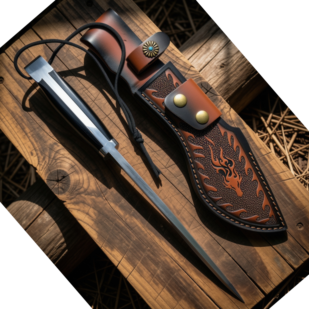 Lifespace Premium AUS-10 Stainless Steel Kukri Knife with Tooled Dragon Leather Sheath – 12.6" Overall