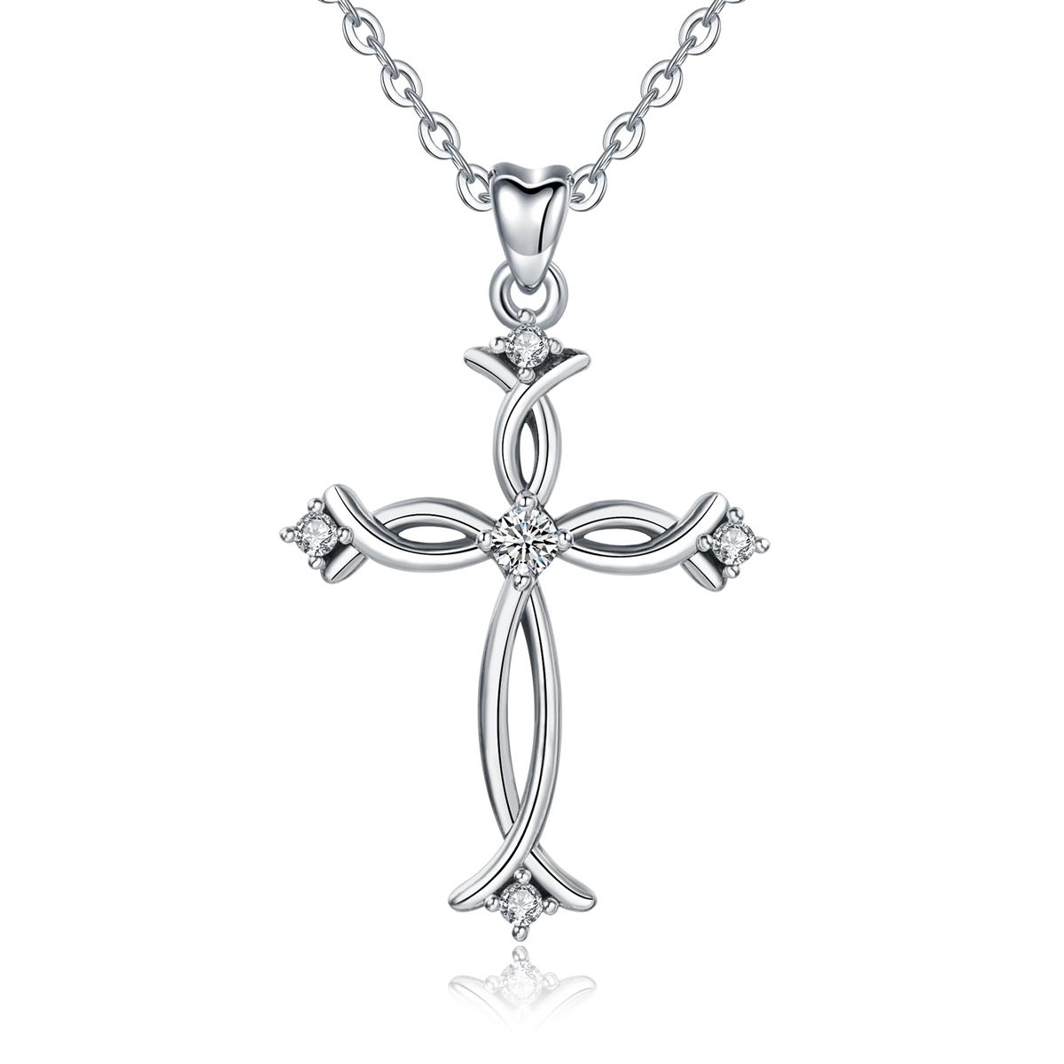 The Cross Road 925 Sterling Silver Ichthys Infinity Cross Pendant with Rhodium Plating and Cubic Zirconia