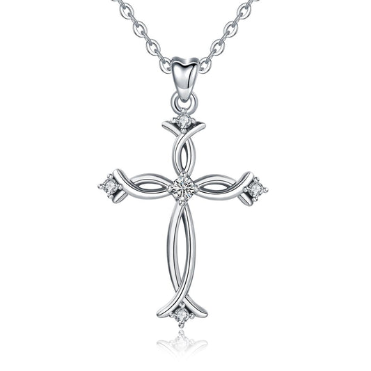 The Cross Road 925 Sterling Silver Ichthys Infinity Cross Pendant with Rhodium Plating and Cubic Zirconia