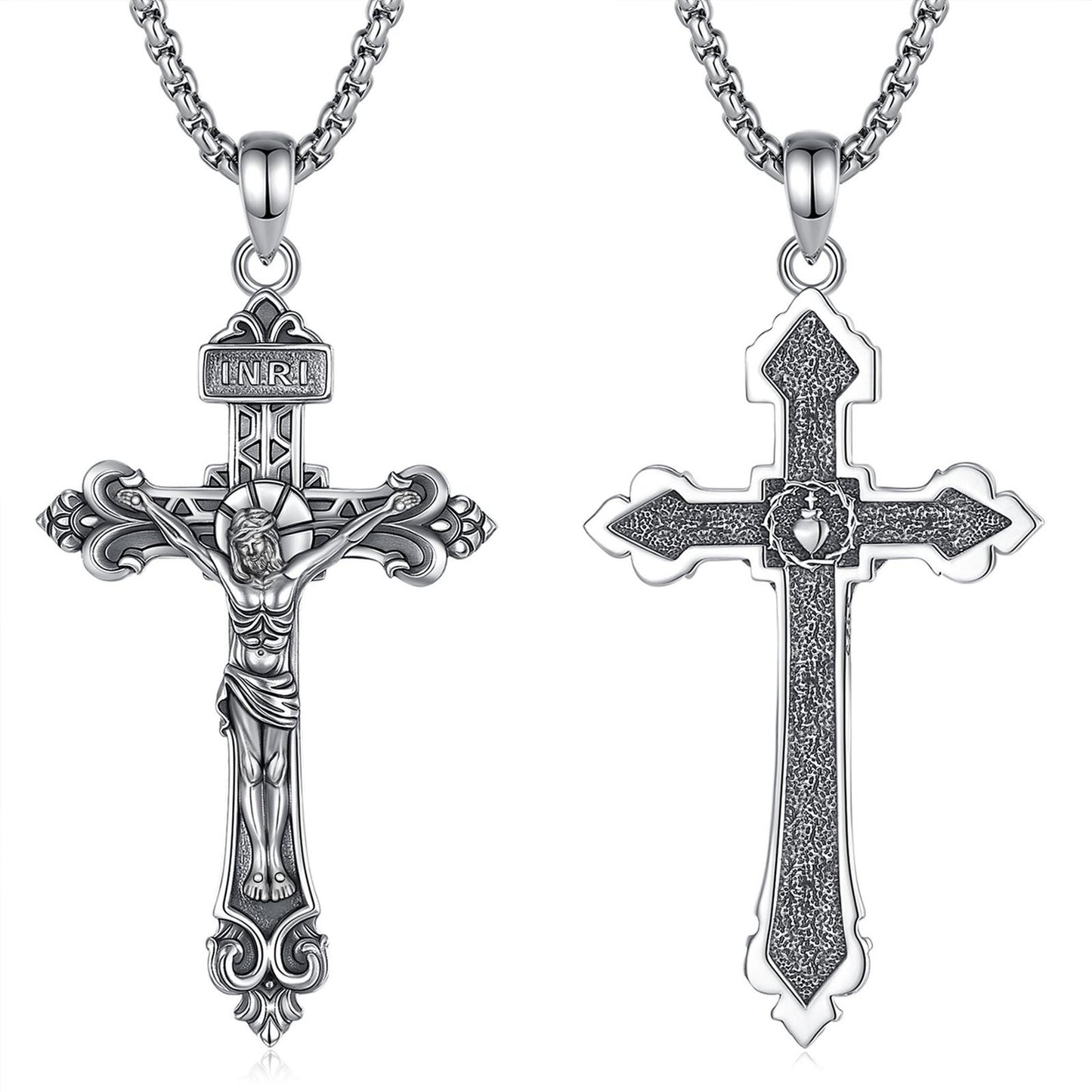 The Cross Road Silver Plated Crucifix with Antique Finish and Intricate Detailing