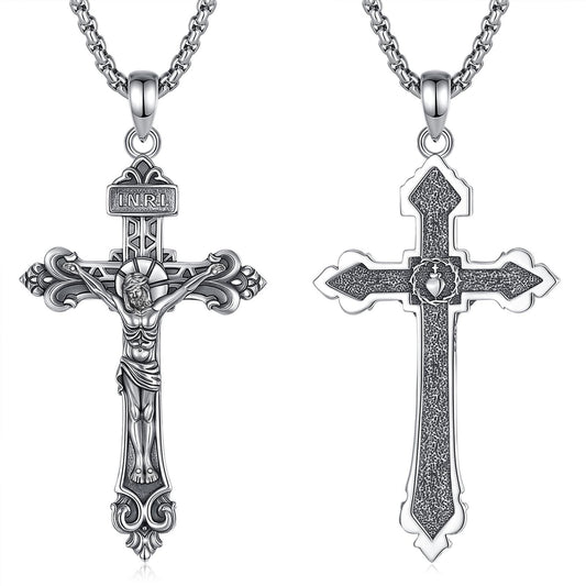 The Cross Road Silver Plated Crucifix with Antique Finish and Intricate Detailing