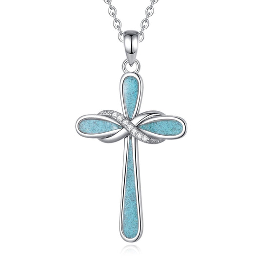 The Cross Road Women's Silver Plated Chipped Turquoise Infinity Symbol Cross Pendant