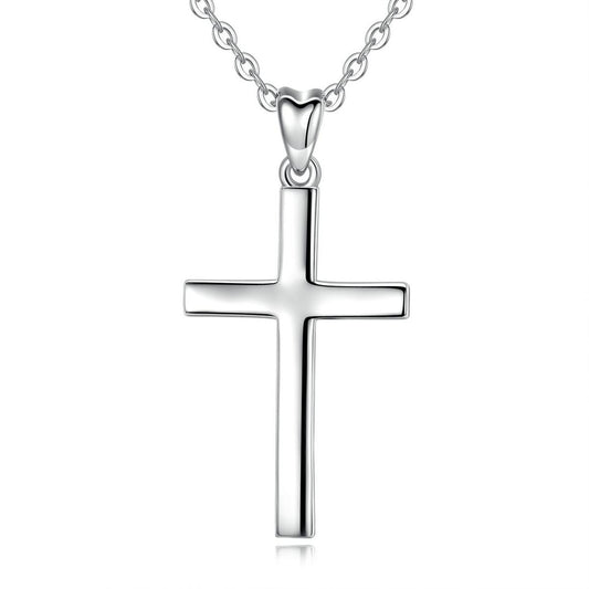 The Cross Road Large Simple Silver Plated Cross Pendant