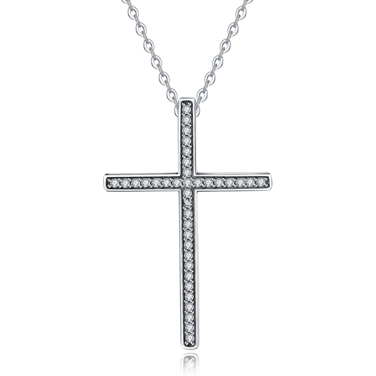 The Cross Road Women's Silver Plated Cross Pendant with Chain and Cubic Zirconia Detail