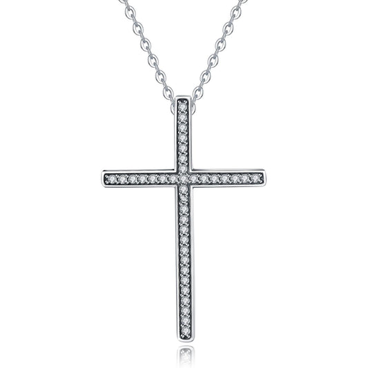 The Cross Road Women's Silver Plated Cross Pendant with Chain and Cubic Zirconia Detail